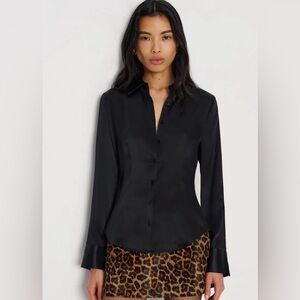 Reformation Raya Silk Shirt Elegant Black Women's Button-Up Top